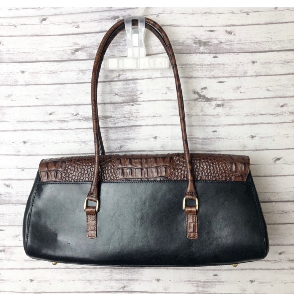 Brahmin Vintage Brown Black Croco Embossed Leather Flap Satchel Handbag Purse - Picture 2 of 4